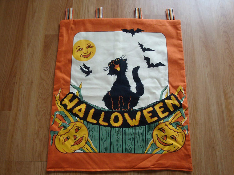 Halloween Black Cat Decorative Banner Cotton with Batting