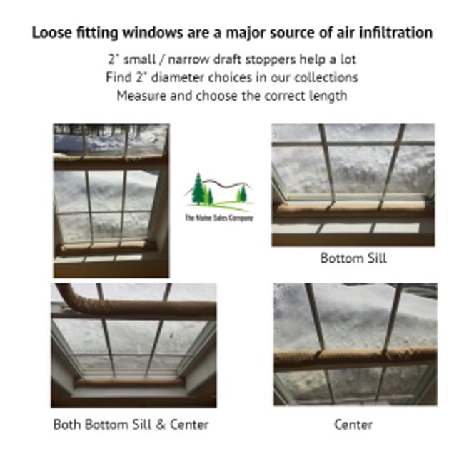 Draft Stopper Narrow 2 inch diameter Window / Door Smoke Pick a Length