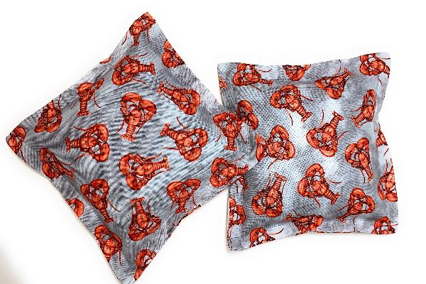 Pair of Small Novelty Pillows - Lobsters on Gray