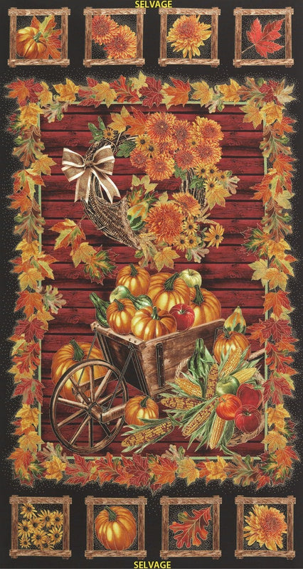 Timeless Treasures Harvest CM3211 Black with Gold Highlights - 24" Panel